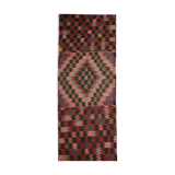 Wool kilim runner rug handwoven red wool rug 99x298cm