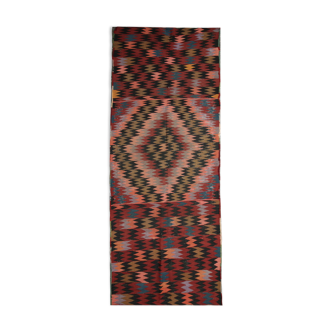 Wool kilim runner rug handwoven red wool rug 99x298cm