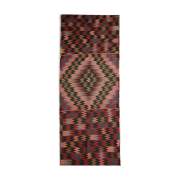 Wool kilim runner rug handwoven red wool rug 99x298cm