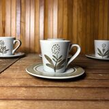 Series of 4 longchamp cups gray brown ceramic flower decor france vintage #a511