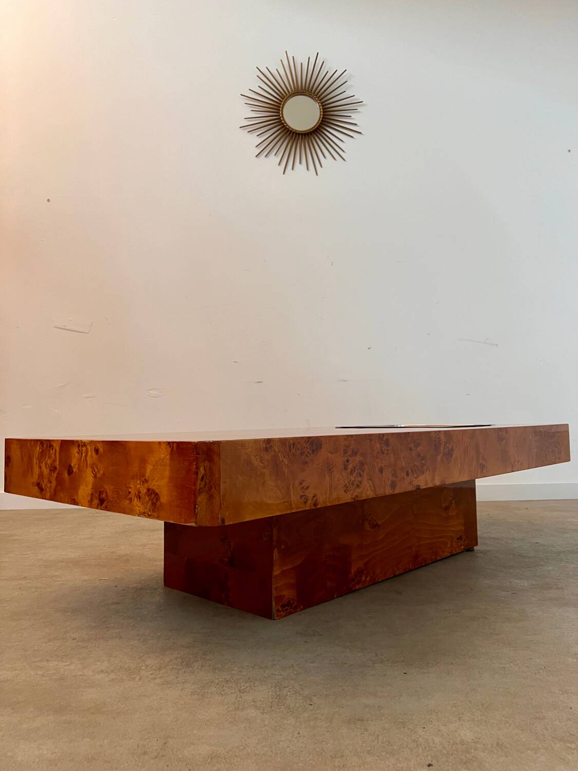 Italian design elm burl coffee table from the 70s Roche Bobois