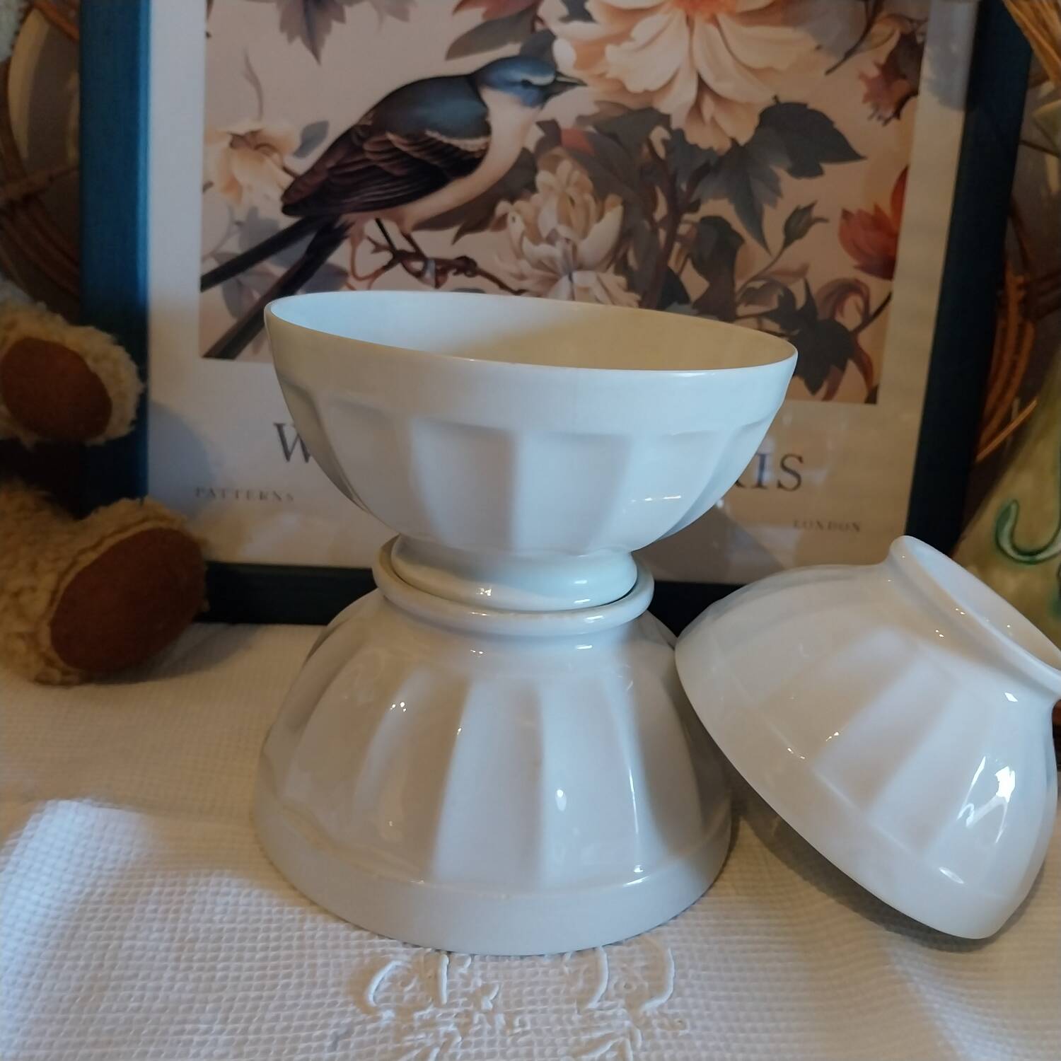 Antique white porcelain facet bowls