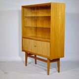 Elm wood highboard with display cabinet, 1960s