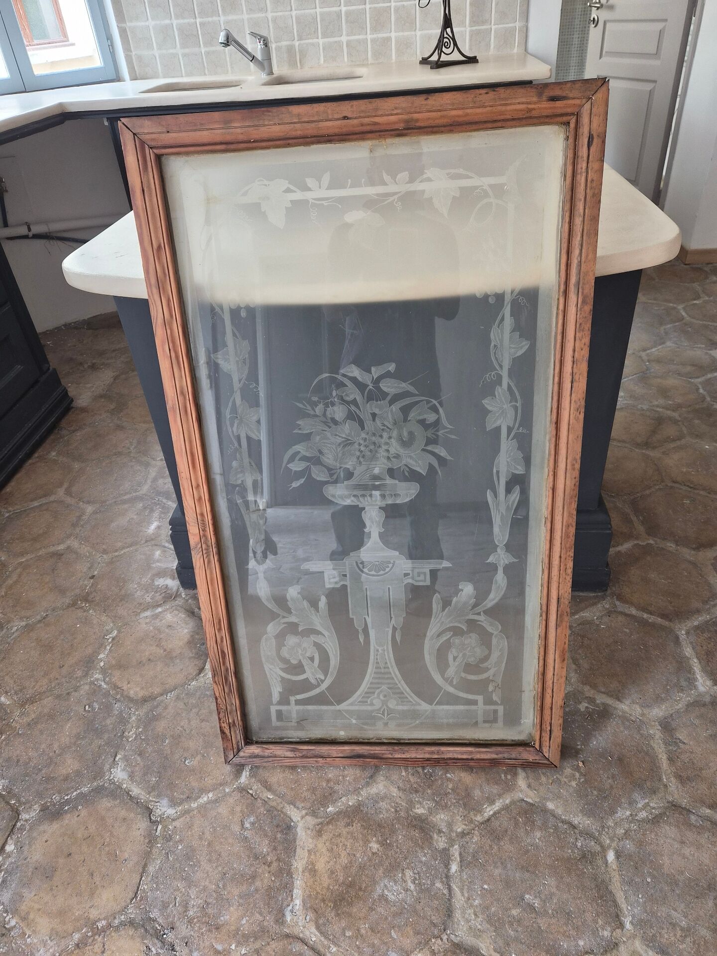 Vitre de bistrot parisien en verre dépoli 1900