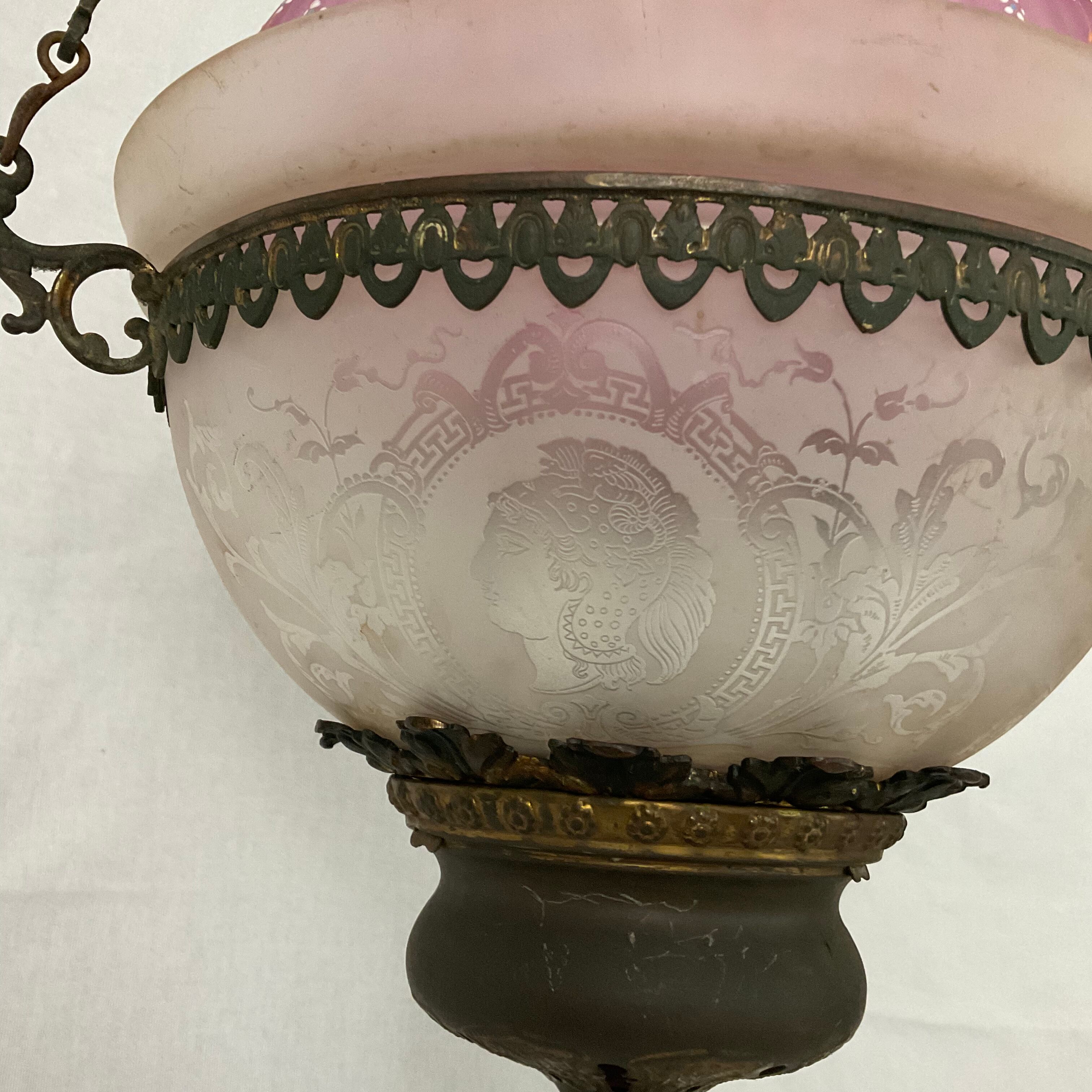 Hanging lamp Napoleon III frosted glass and enamelled glass