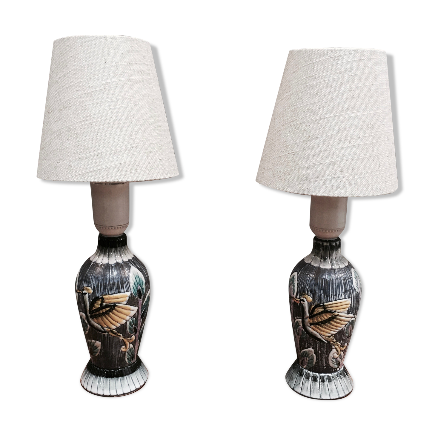 Duo of scandinavian ceramic lamps design 1960