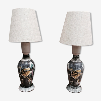 Duo de lampes céramique scandinave design 1960