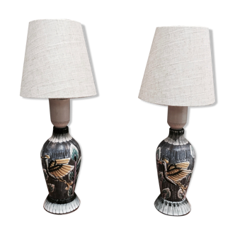 Duo of scandinavian ceramic lamps design 1960