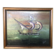 Oil painting on canvas j. peyraud view boats + wood frame #a219