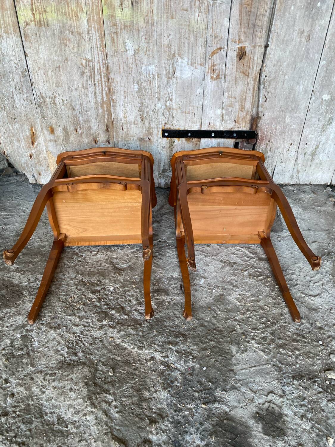 Pair of louis xv style bedside tables in cherry wood + drawer