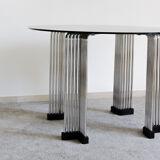 Table ronde chromée en verre rond à tige ronde, Italie années 1970