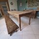 Solid pine farmhouse table and its bench - 19th century - Authentic patina