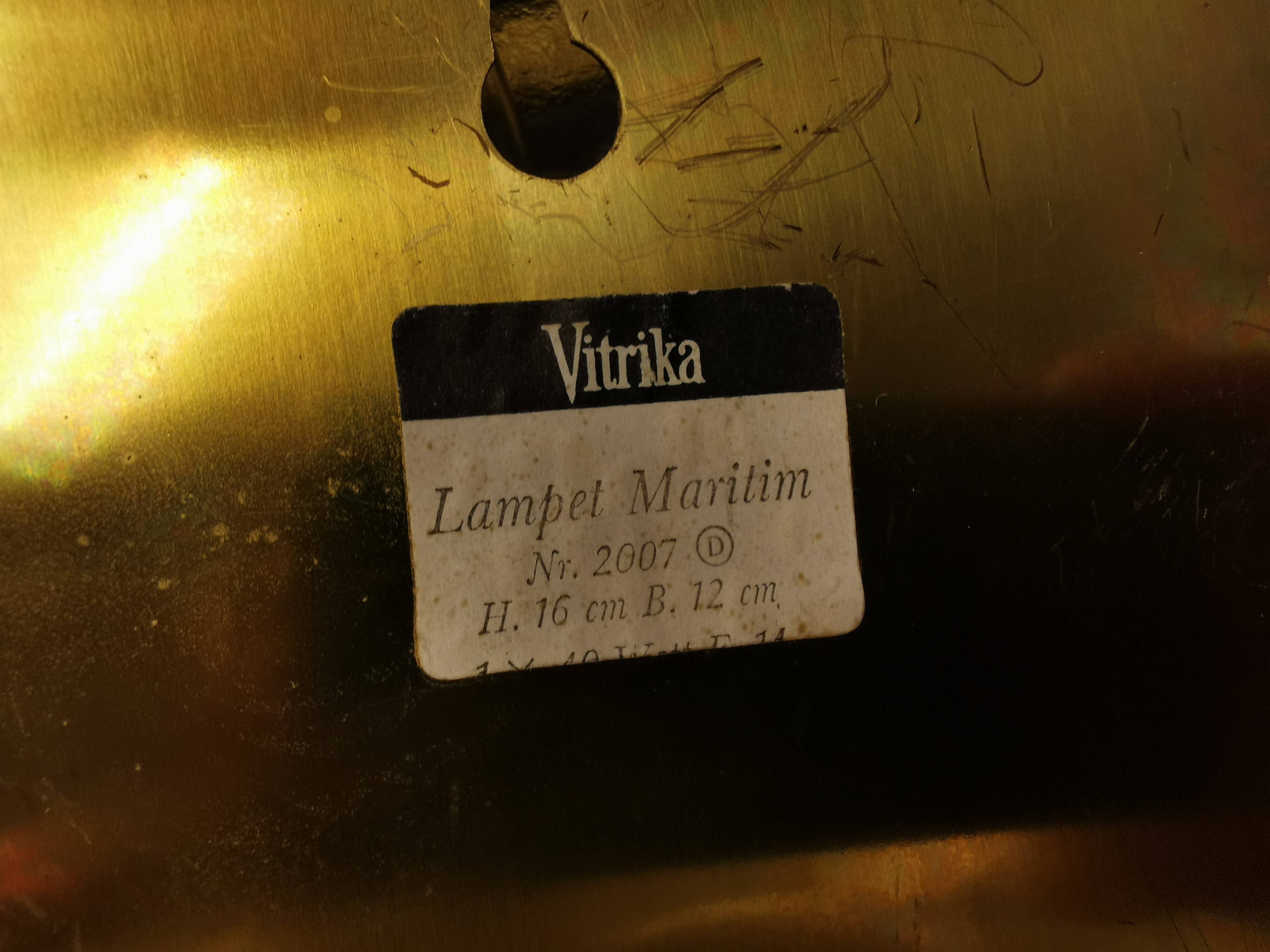 Pair of maritime wall lamps made by Danish Vitrika in the 1960s