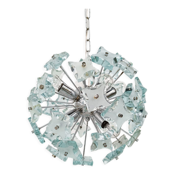 Lustre Spoutnik en verre du milieu du siècle, années 1970