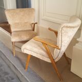 Set of 2 chairs 50s cocktail Wing chair Zig Zag Vintage restored