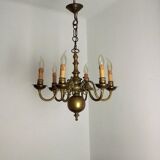 Vintage French 6 Light Heavy Brass Flemish Style Chandelier Card Drips 4050
