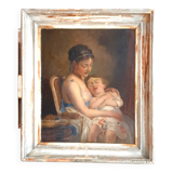 French school of the 19th century. mother and daughter. oil on canvas framed