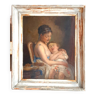 19th century French school.mother and daughter.framed oil on canvas