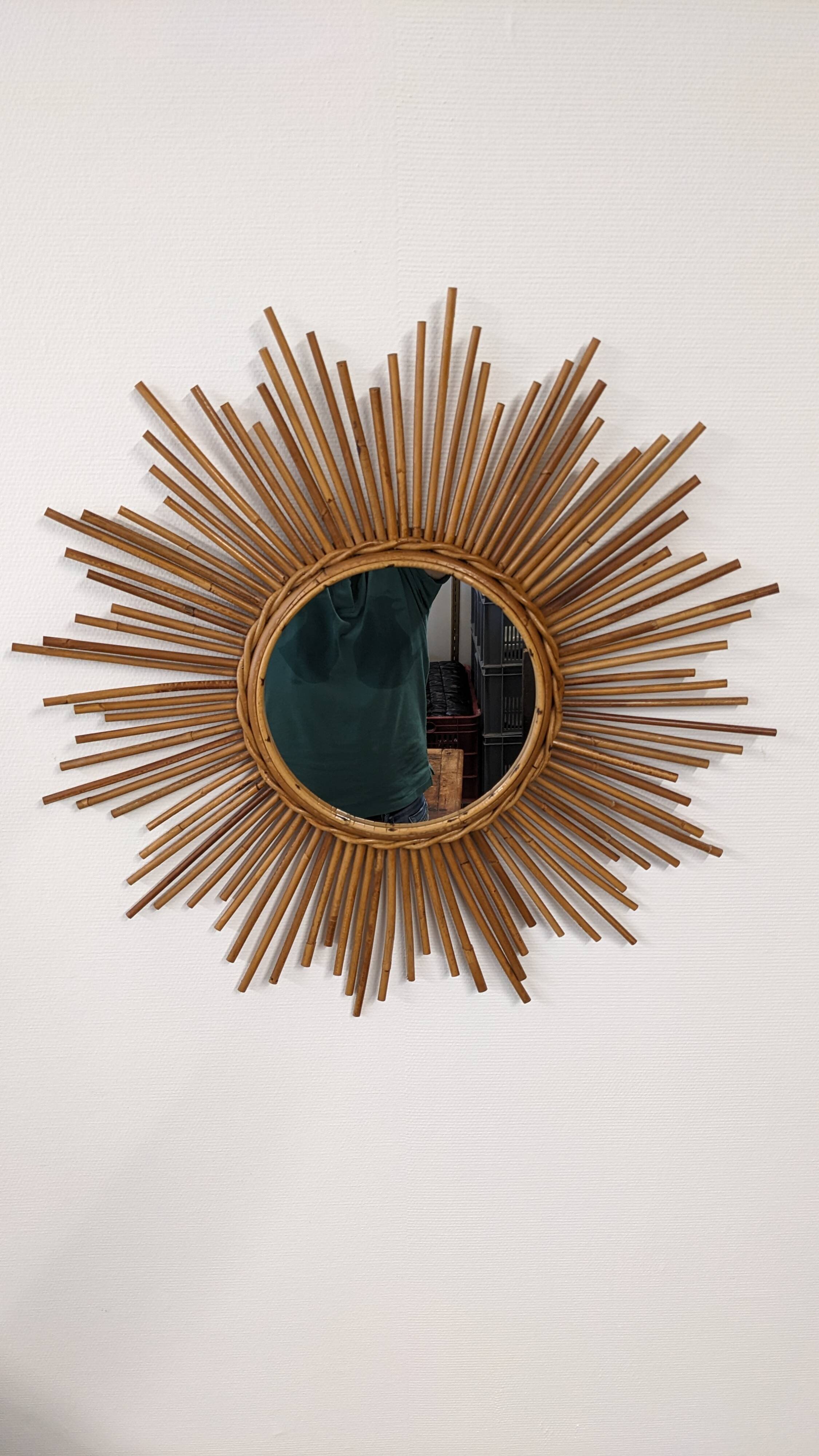 XL rattan sun mirror from the 50s/60s
