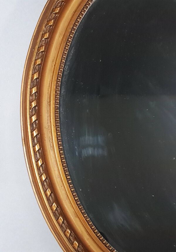 Miroir ovale cadre ancien style Louis XVI bois stuc doré d'origine 52x37 cm