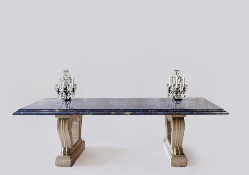 Blue granite table azul bahia and pierre limoneuse circa 1980