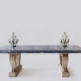 Blue granite table azul bahia and pierre limoneuse circa 1980