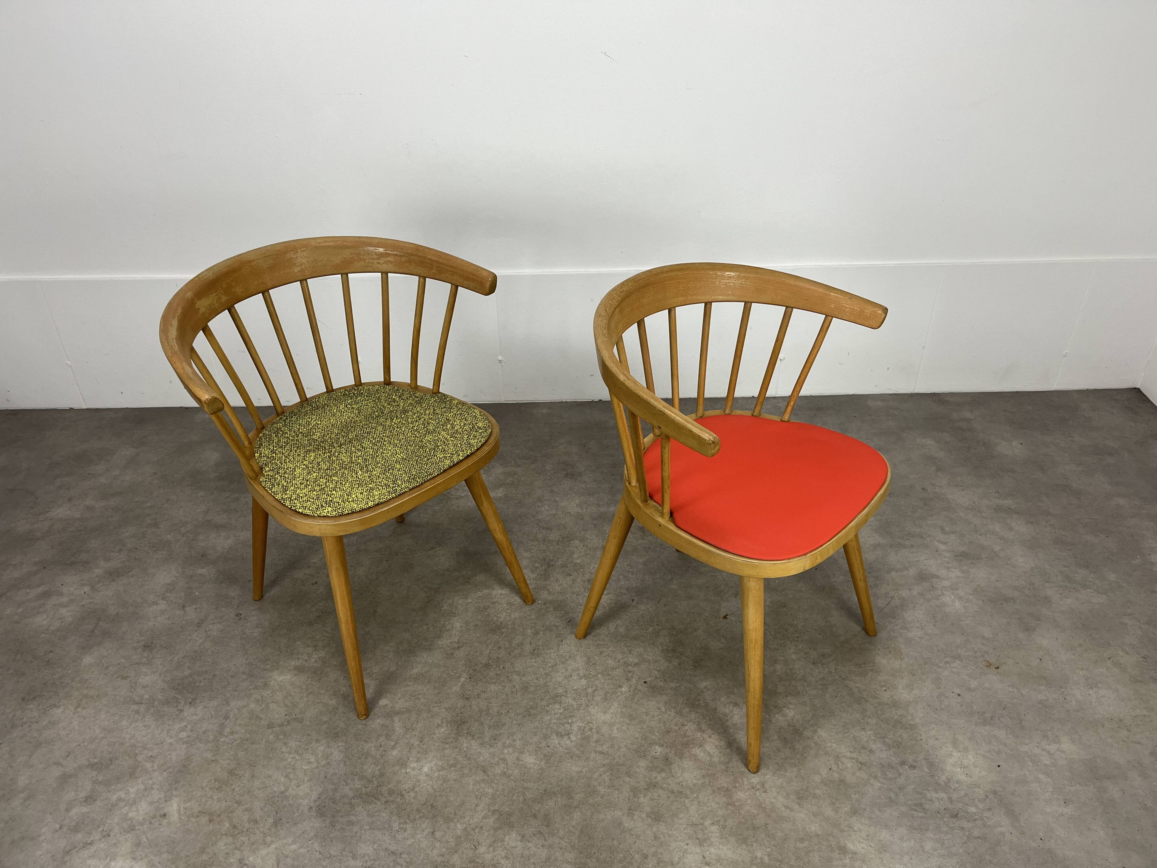 Pair of Baumann 740 office chairs, slatted models, 1960s
