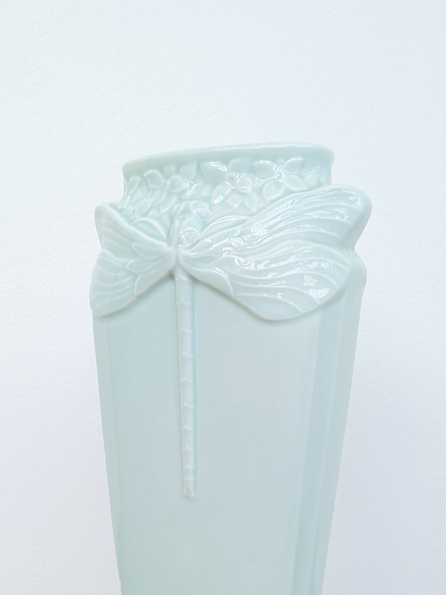 Christofle ceramic vase "Dragonflies" celadon