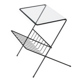 Filigree mid-century modern side table with magazine rack / steel / glass / 1960s