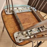 Pair of green Formica chairs with Eiffel legs