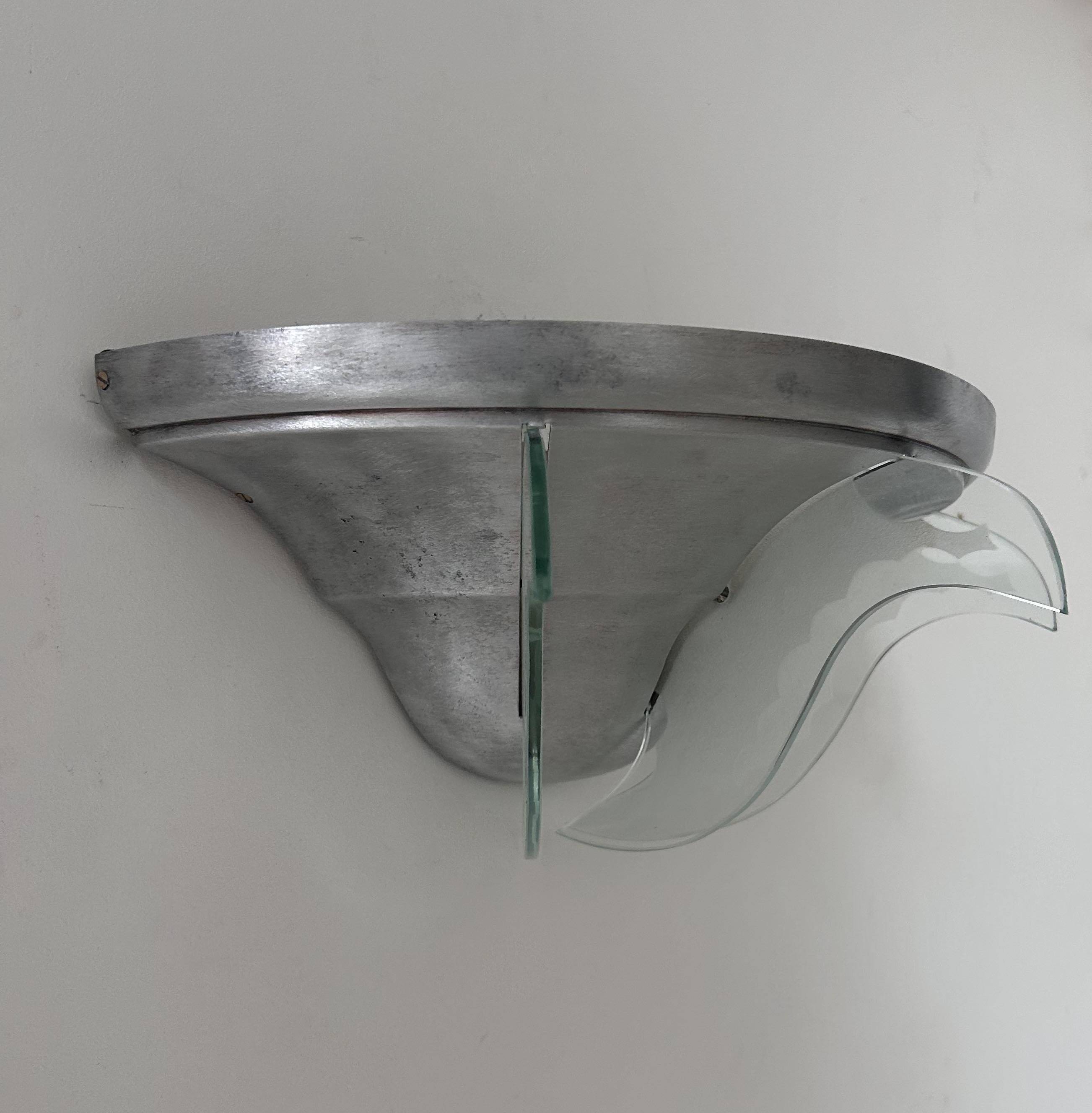 Vintage art deco wall light, brushed metal and glass, France 1930