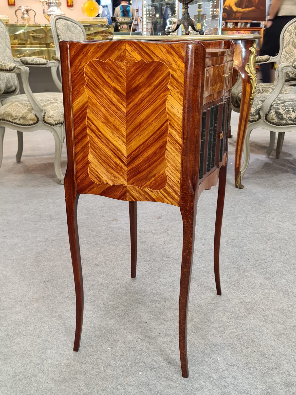 19th century marquetry and leather bedside, 19th century