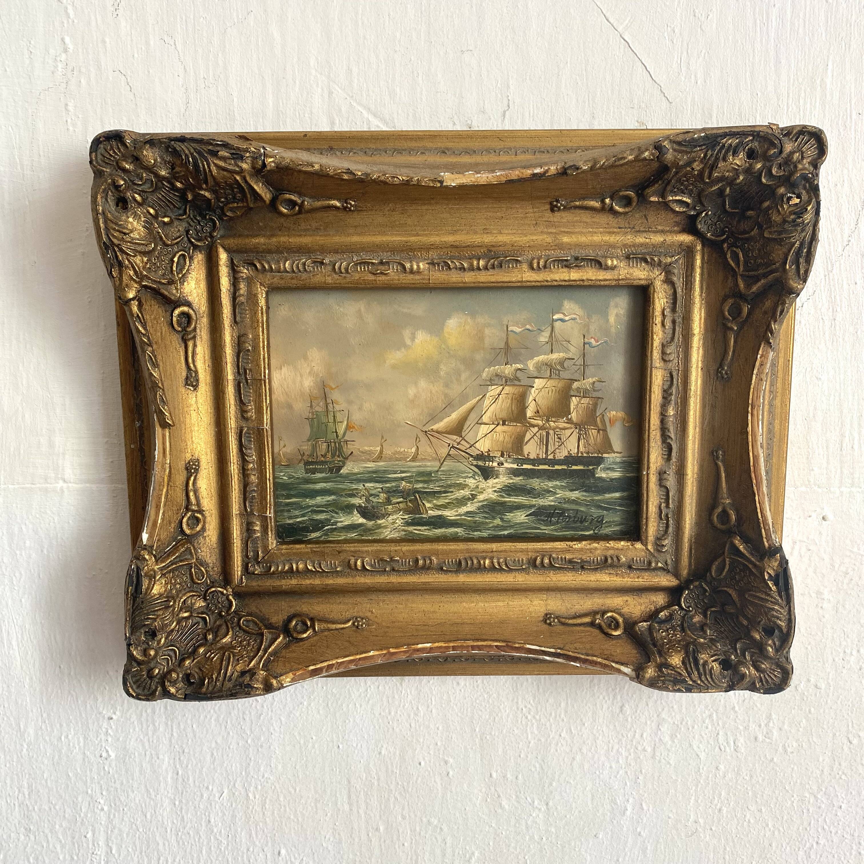 Framed marine painting