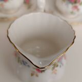 Royal Albert English porcelain set of 2 cups, saucers, and milk jug.