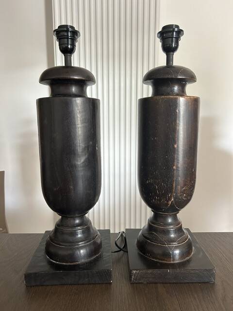 Vintage turned blackened wooden baluster lamp base