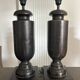 Vintage turned blackened wooden baluster lamp base