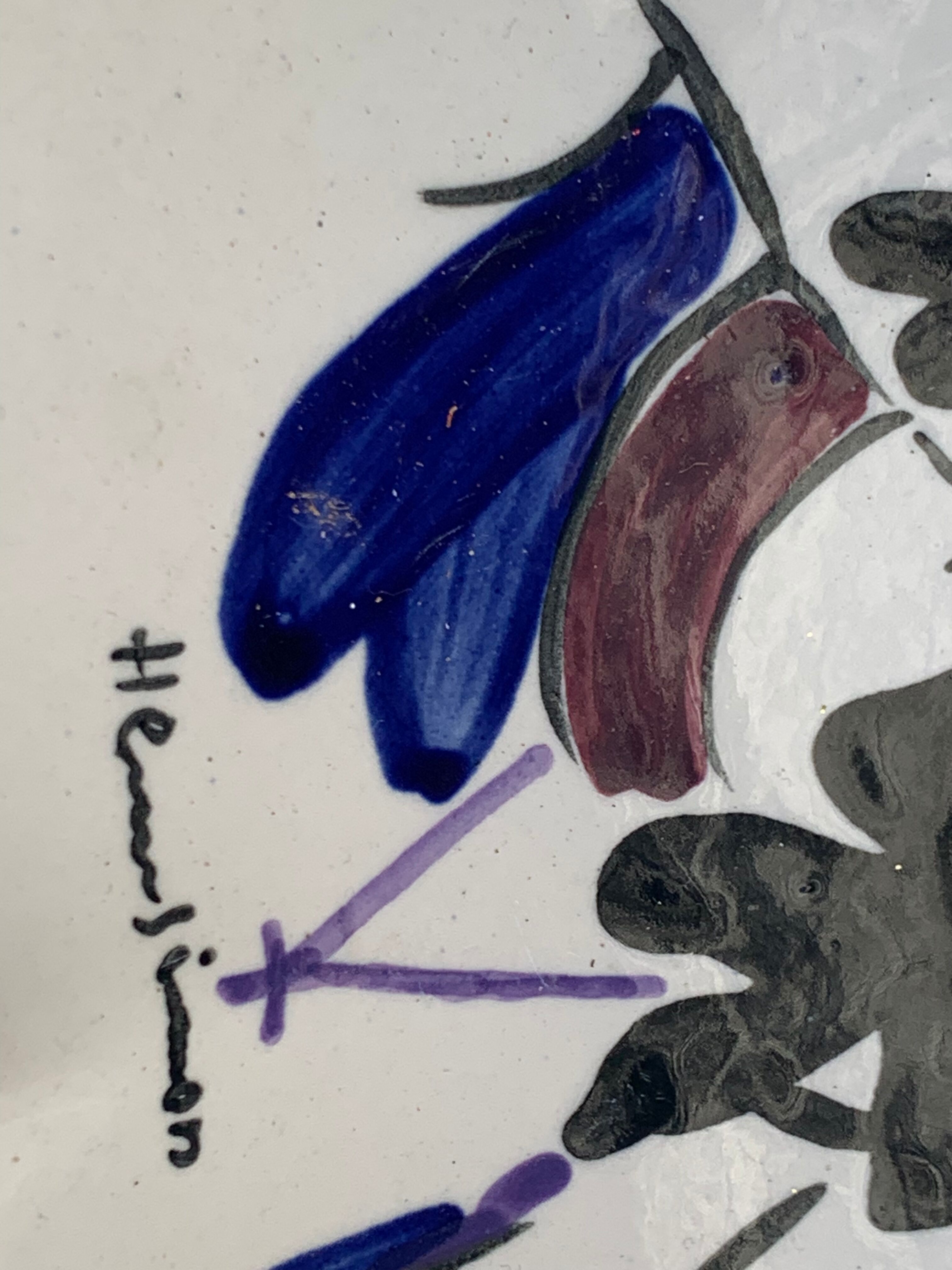 Hand-painted small maraîchine fruit cup signed by Henry Simon vintage