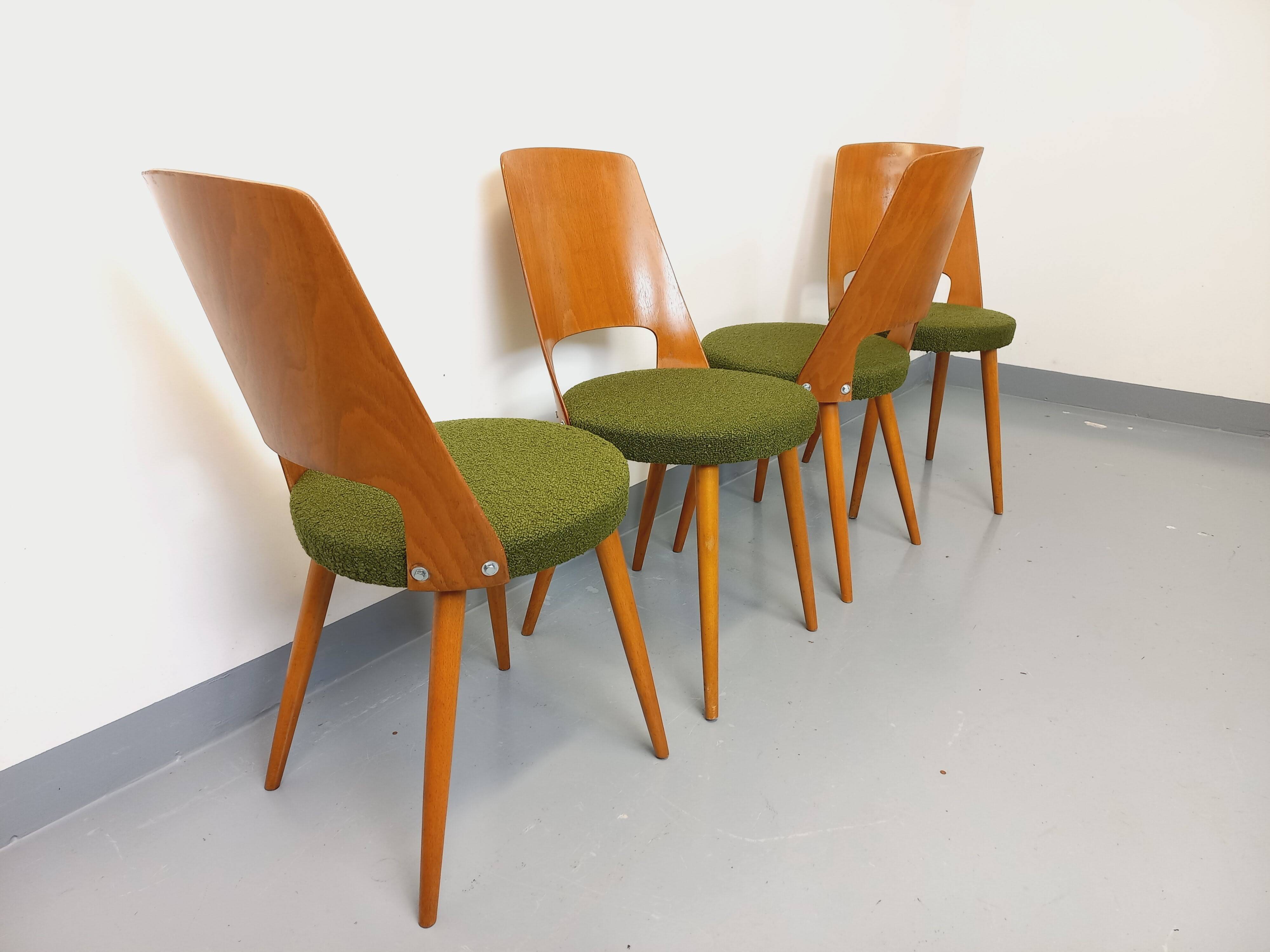 Set of 4 vintage Baumann Mondor chairs in terry cloth wood
