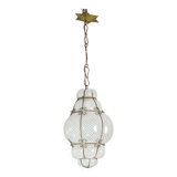 Amazing large Venetian lantern in Murano reticello glass, 1940s