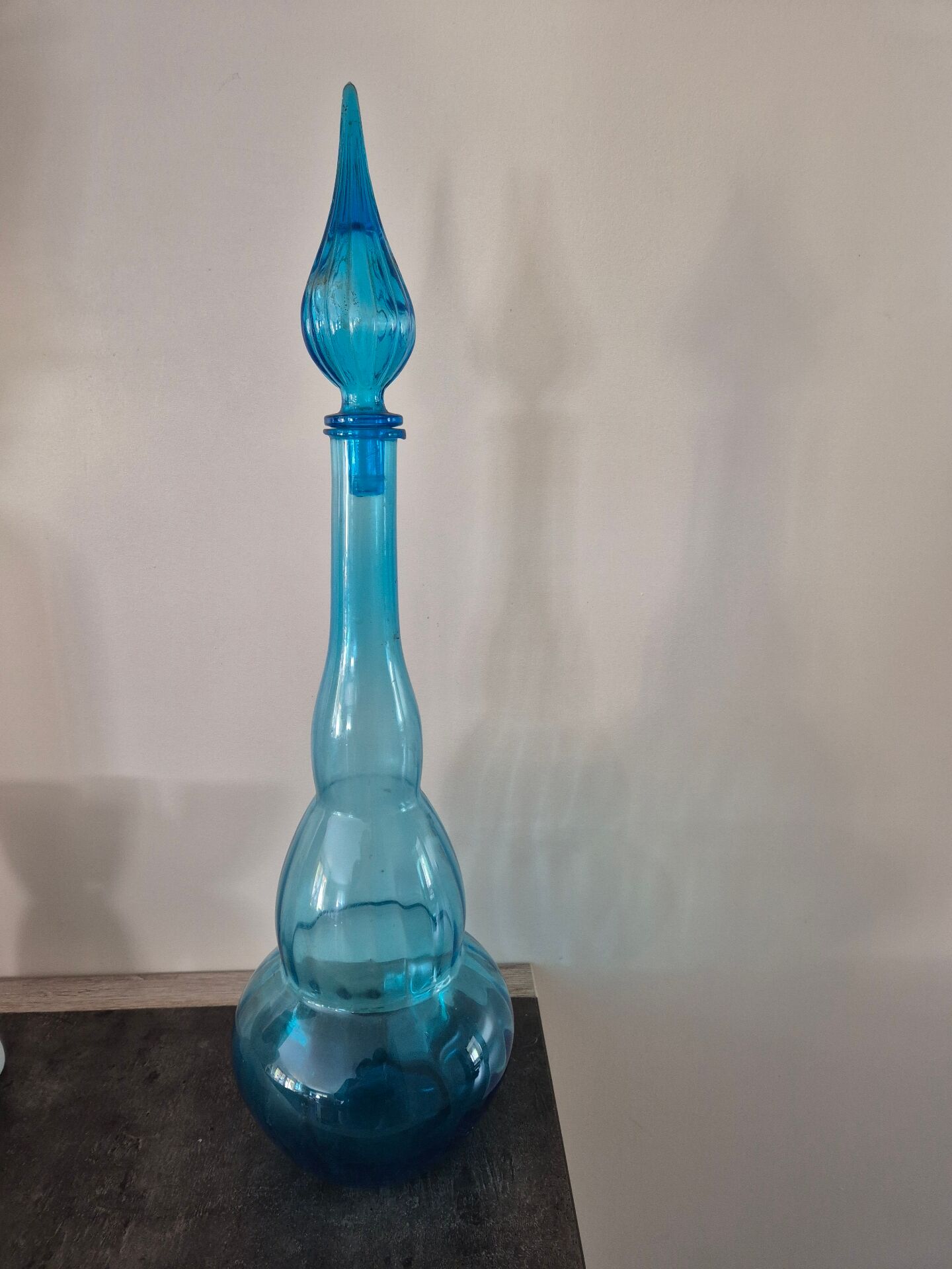 Large glass genie bottle from Empoli.