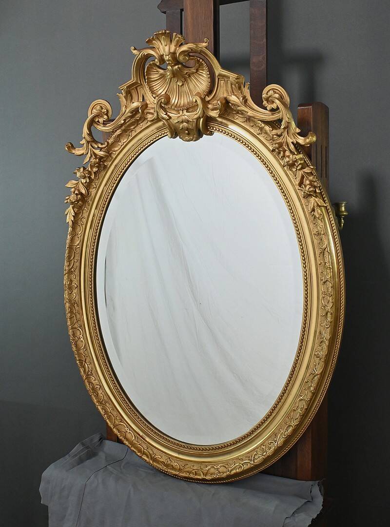 Large Gilded Wood Mirror, Louis XV Style – Part 2 of the 19th Century