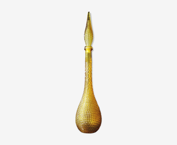 Carafe Empoli en verre moulé jaune à pointes de diamants
