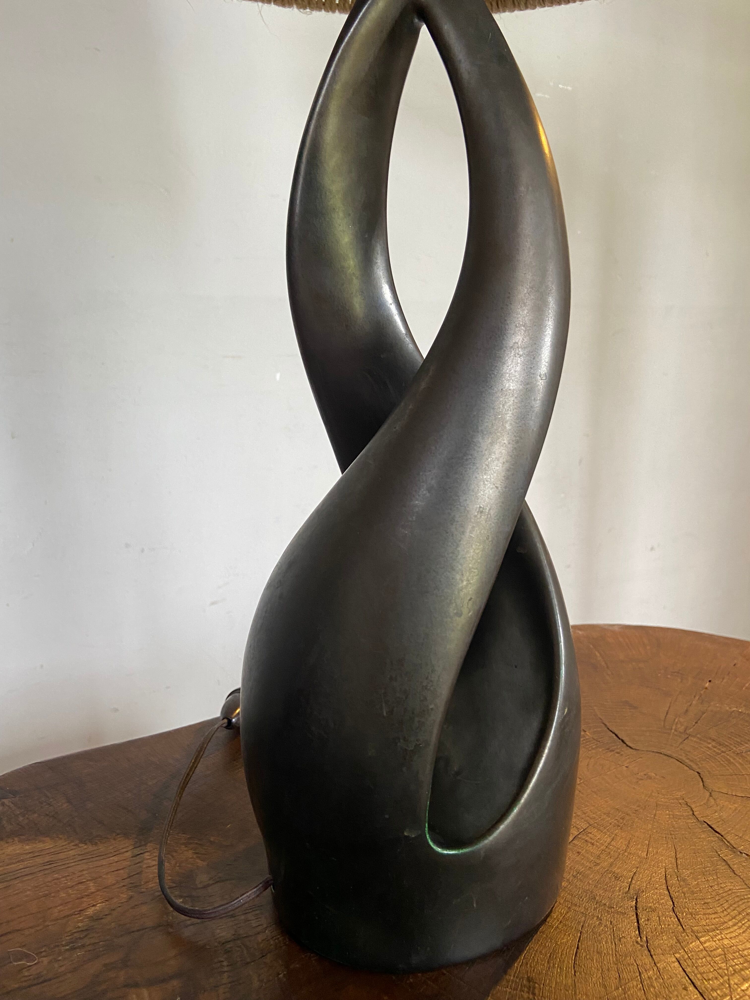 Free form lamp Black ceramic 50s lampshade rope Dlg Marcel Giraud