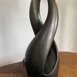 Lampe forme libre céramique noire années 50 abat jour corde dlg marcel giraud