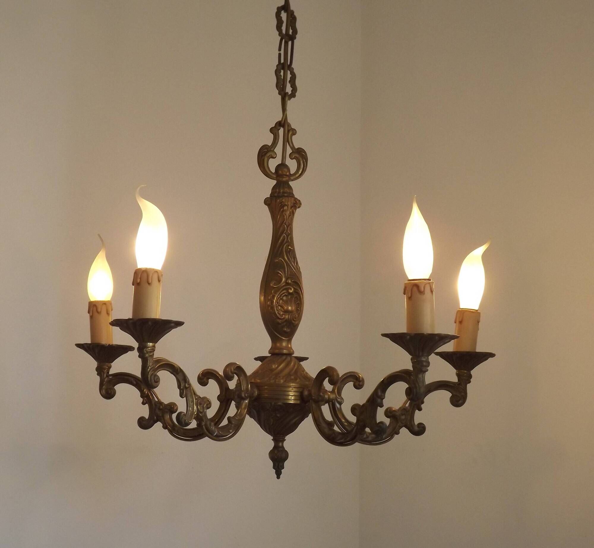 French Vintage Art Nouveau Bronze 5 Light Traditional Style Chandelier 5483