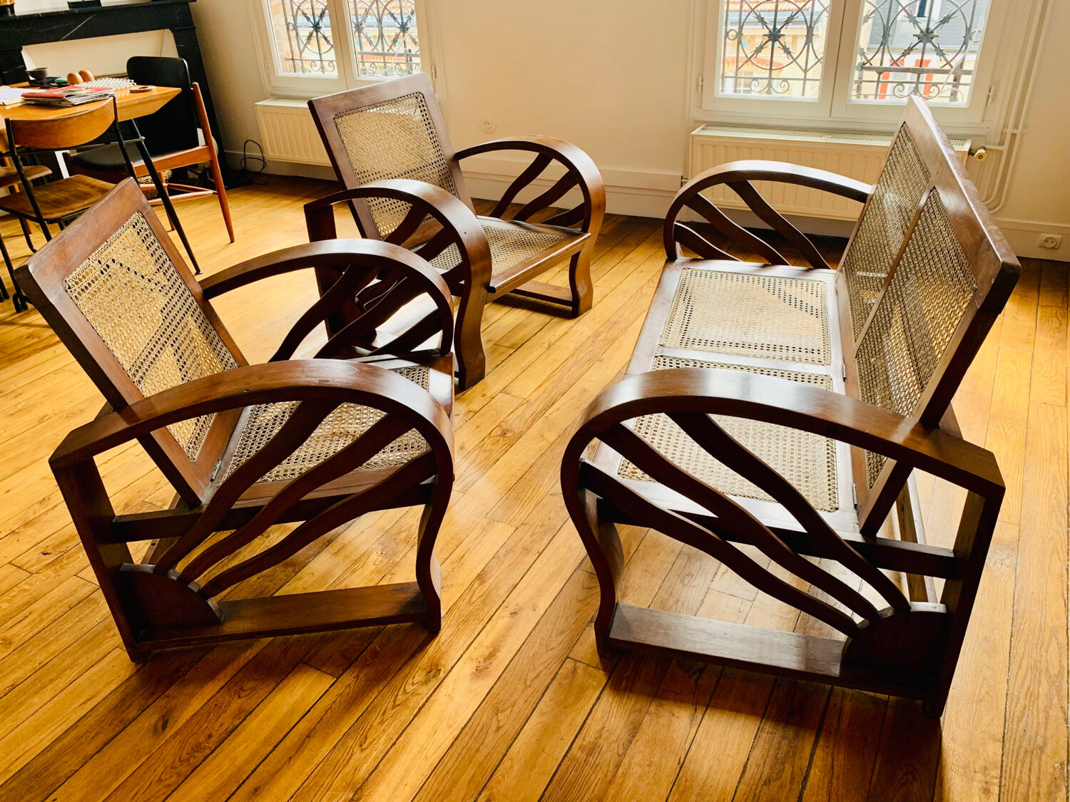 Set living room armchairs sofa colonial style art deco