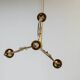 Doré laiton Brass chandelier, 1930s antique ceiling lamp with 3 lights, ribbed design
