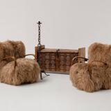 Pair of Scandinavian Armchairs in Long Haired Sheepskin, 1950s