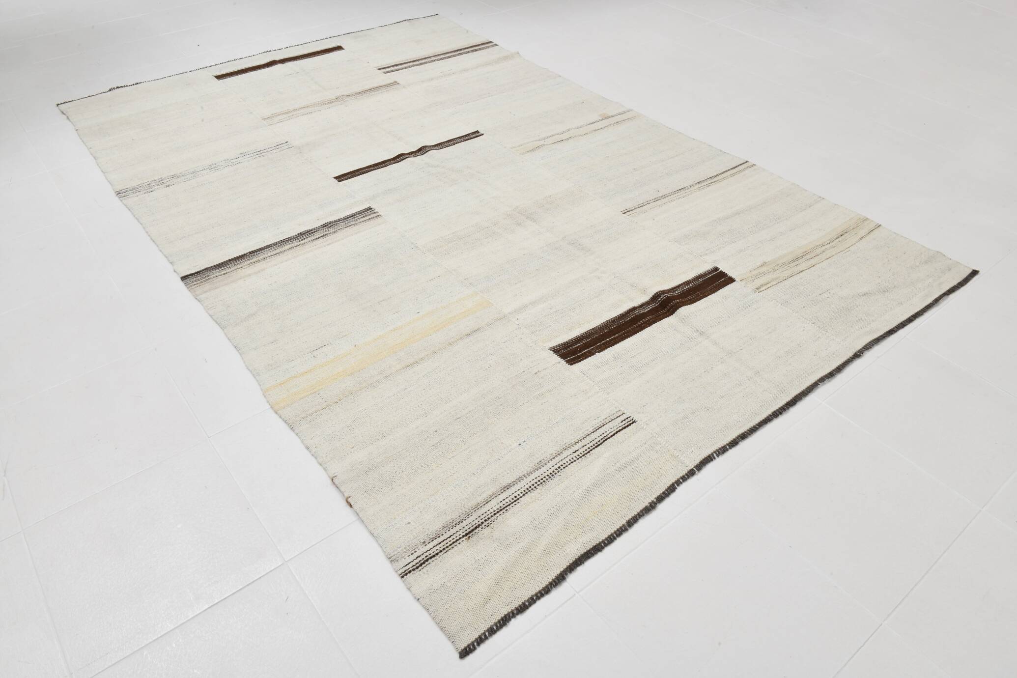 6x10 Brown&Beige Turkish Wool Kilim Rug,Handmade Vintage Rug,191x297Cm