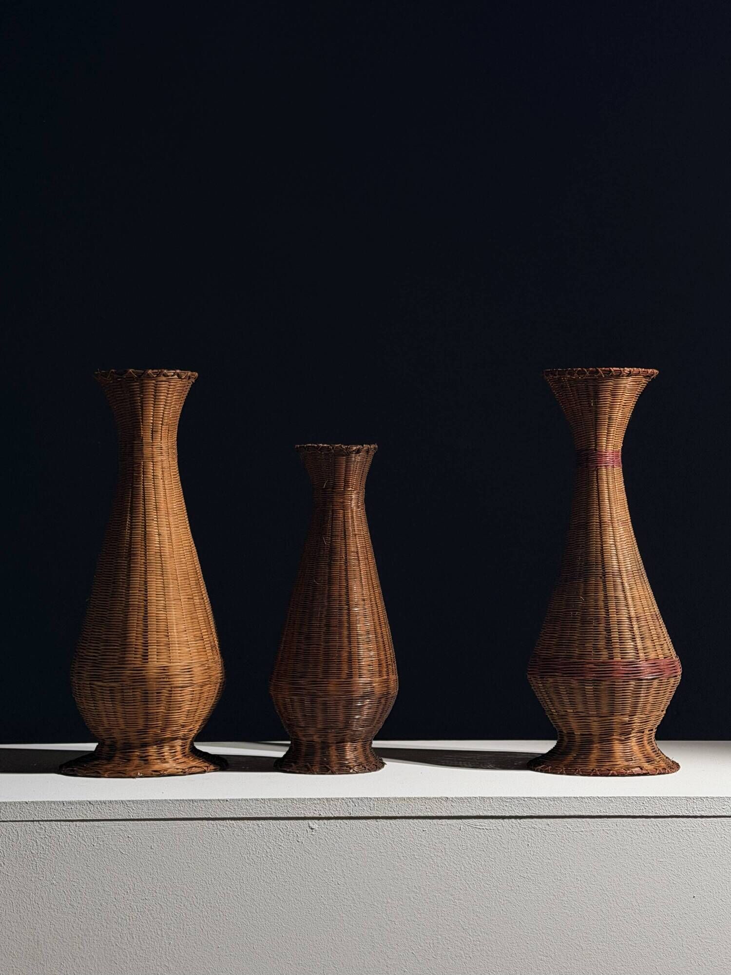 Set of three wicker vases – French folk art, circa 1950